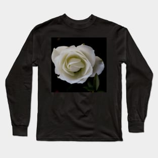 White rose blossom on black background Long Sleeve T-Shirt